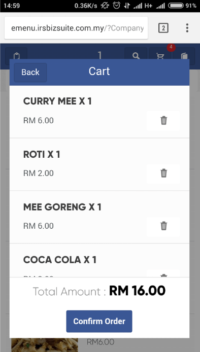 E-Menu Self Ordering System Screen 4