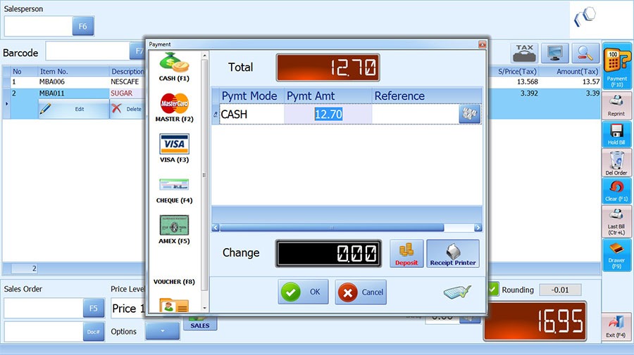 IRS food beverage payment screen