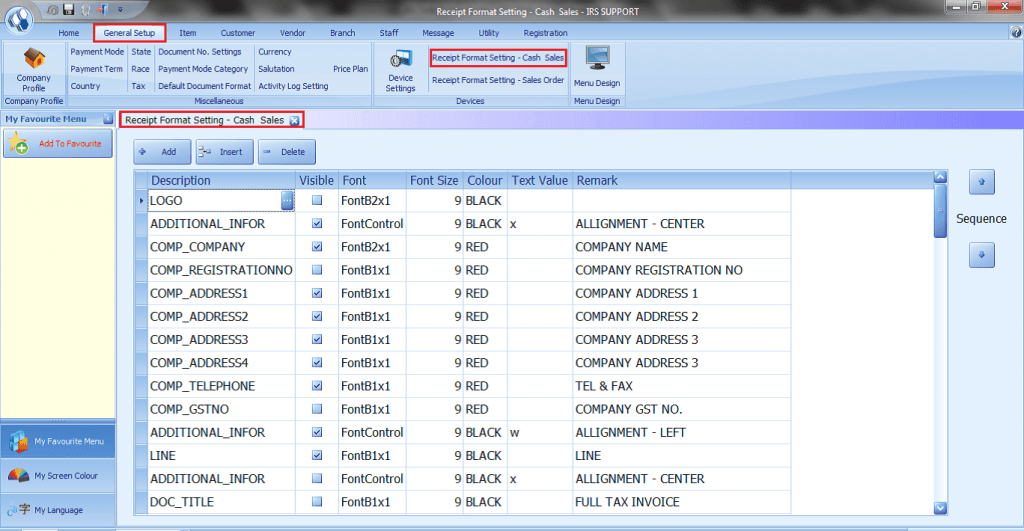 Receipt Format Setting - IRS Software
