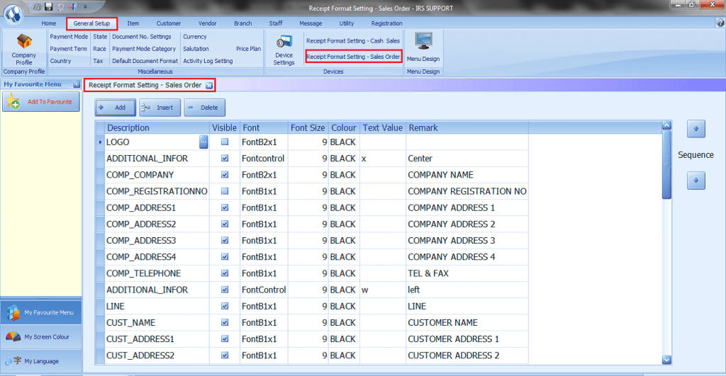 Receipt Format Setting - IRS Software
