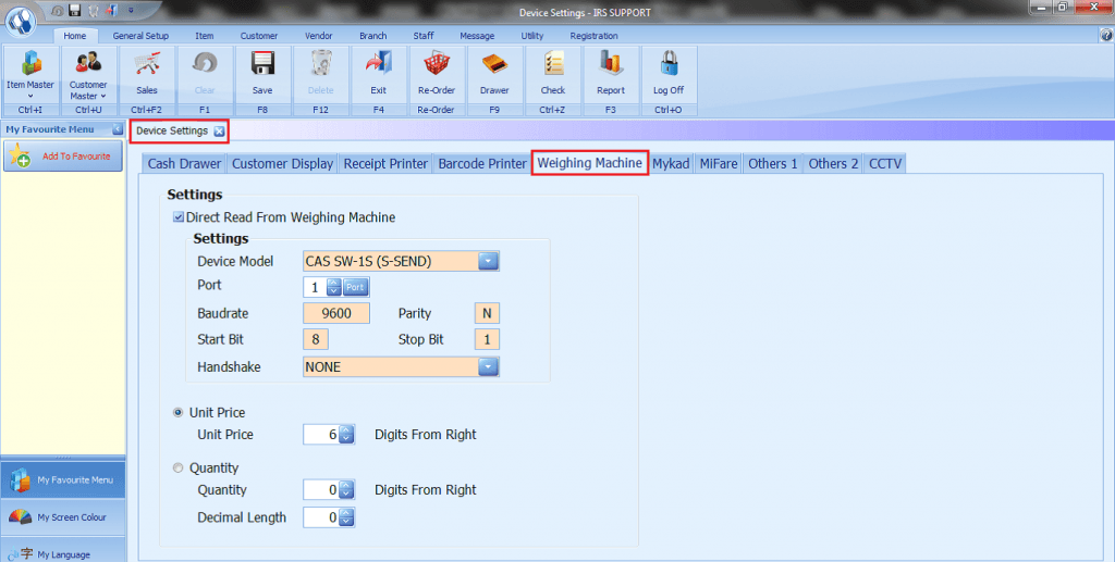 Device Settings – Weighing Machine - IRS Software