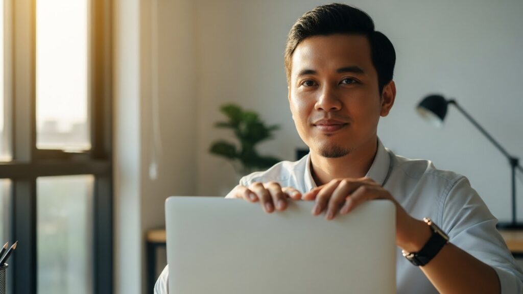 Malaysian business owner preparing for e-invoice compliance in a modern office